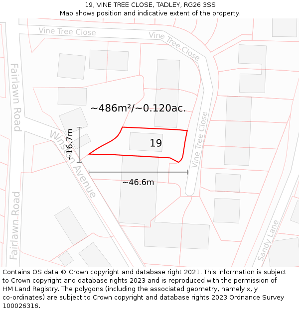 19, VINE TREE CLOSE, TADLEY, RG26 3SS: Plot and title map
