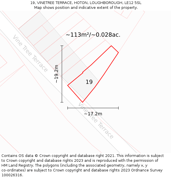 19, VINETREE TERRACE, HOTON, LOUGHBOROUGH, LE12 5SL: Plot and title map