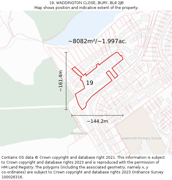 19, WADDINGTON CLOSE, BURY, BL8 2JB: Plot and title map