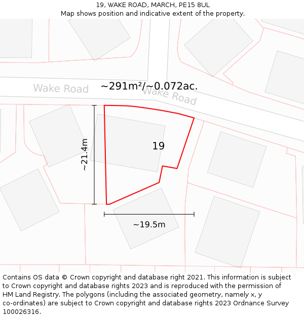 19, WAKE ROAD, MARCH, PE15 8UL: Plot and title map