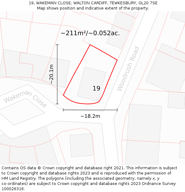 19, WAKEMAN CLOSE, WALTON CARDIFF, TEWKESBURY, GL20 7SE: Plot and title map