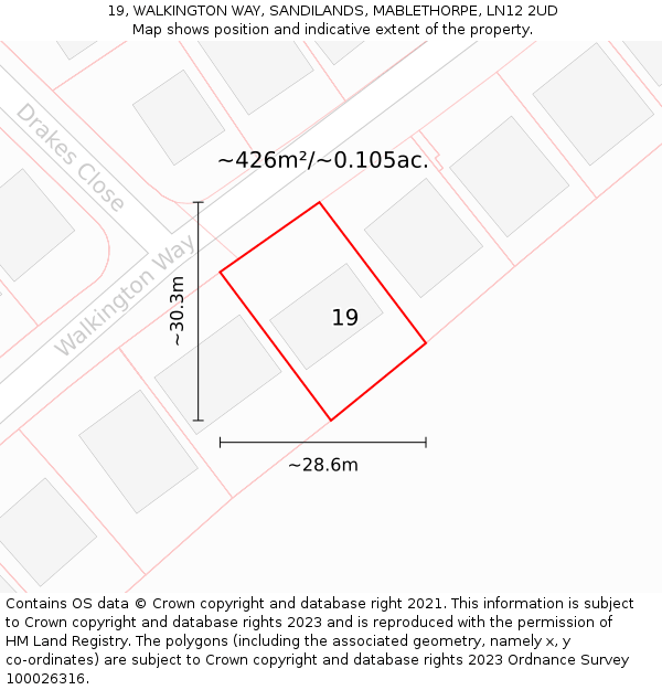 19, WALKINGTON WAY, SANDILANDS, MABLETHORPE, LN12 2UD: Plot and title map