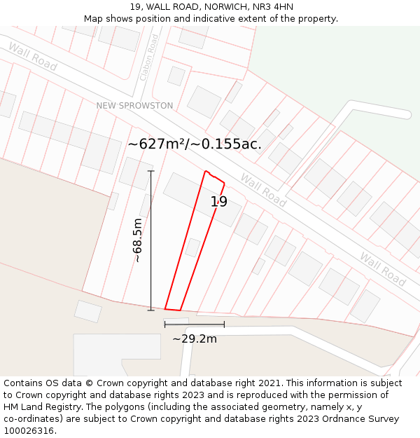 19, WALL ROAD, NORWICH, NR3 4HN: Plot and title map