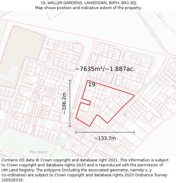 19, WALLER GARDENS, LANSDOWN, BATH, BA1 9DJ: Plot and title map