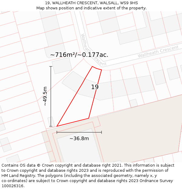 19, WALLHEATH CRESCENT, WALSALL, WS9 9HS: Plot and title map