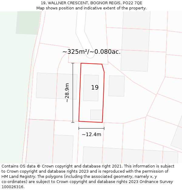 19, WALLNER CRESCENT, BOGNOR REGIS, PO22 7QE: Plot and title map