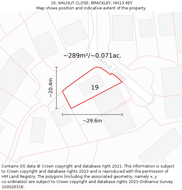 19, WALNUT CLOSE, BRACKLEY, NN13 6EY: Plot and title map