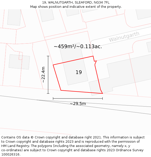19, WALNUTGARTH, SLEAFORD, NG34 7FL: Plot and title map