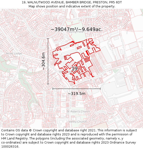 19, WALNUTWOOD AVENUE, BAMBER BRIDGE, PRESTON, PR5 6DT: Plot and title map