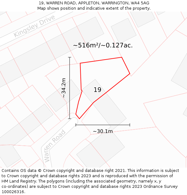 19, WARREN ROAD, APPLETON, WARRINGTON, WA4 5AG: Plot and title map