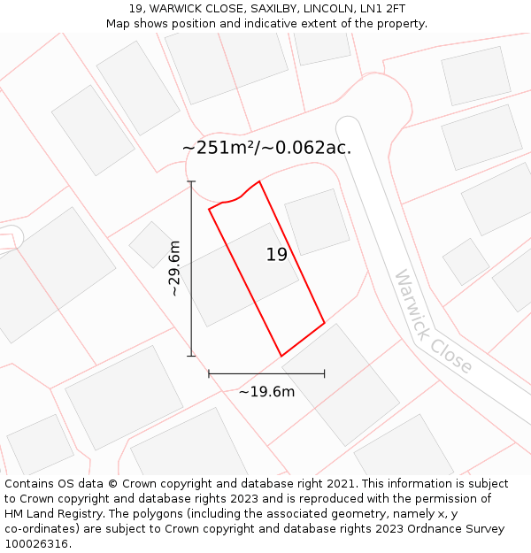 19, WARWICK CLOSE, SAXILBY, LINCOLN, LN1 2FT: Plot and title map