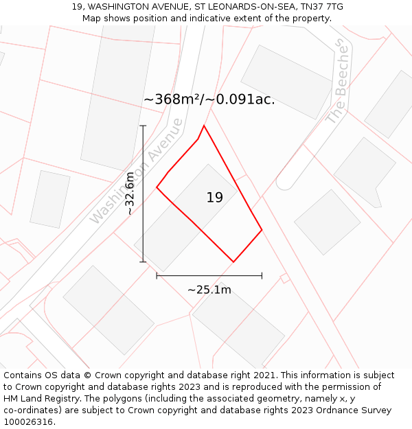 19, WASHINGTON AVENUE, ST LEONARDS-ON-SEA, TN37 7TG: Plot and title map