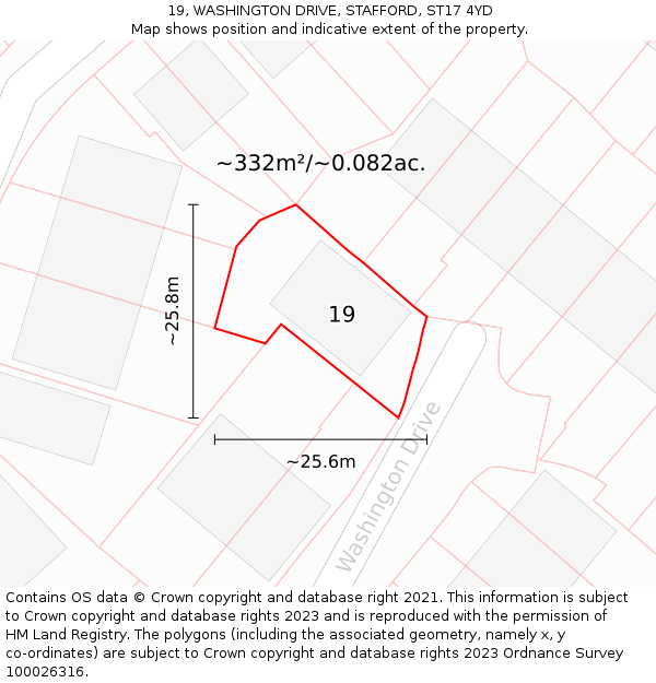 19, WASHINGTON DRIVE, STAFFORD, ST17 4YD: Plot and title map