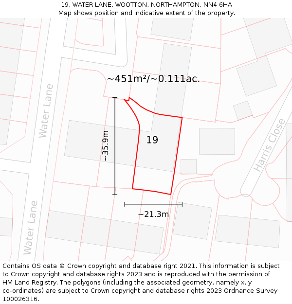 19, WATER LANE, WOOTTON, NORTHAMPTON, NN4 6HA: Plot and title map