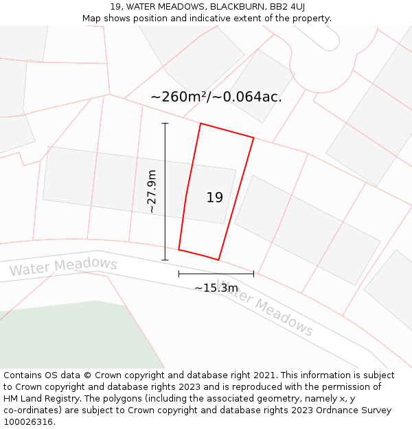 19, WATER MEADOWS, BLACKBURN, BB2 4UJ: Plot and title map