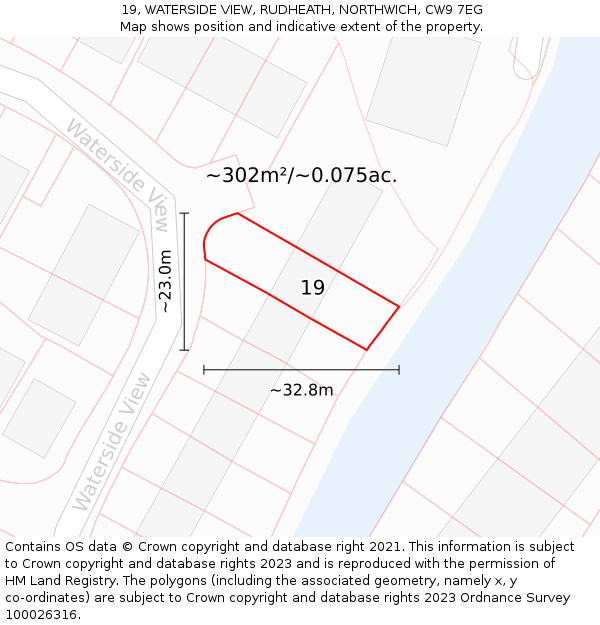 19, WATERSIDE VIEW, RUDHEATH, NORTHWICH, CW9 7EG: Plot and title map