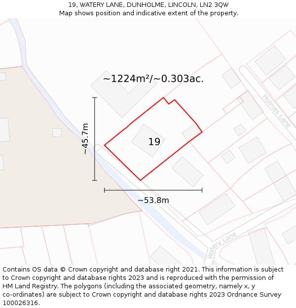 19, WATERY LANE, DUNHOLME, LINCOLN, LN2 3QW: Plot and title map