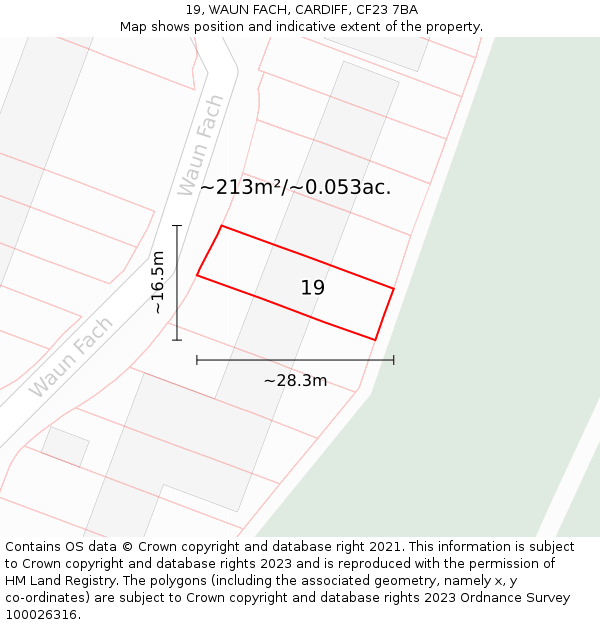 19, WAUN FACH, CARDIFF, CF23 7BA: Plot and title map