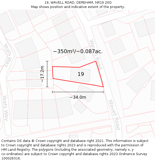 19, WAVELL ROAD, DEREHAM, NR19 2XG: Plot and title map