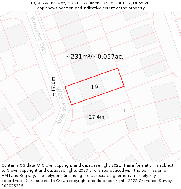 19, WEAVERS WAY, SOUTH NORMANTON, ALFRETON, DE55 2FZ: Plot and title map