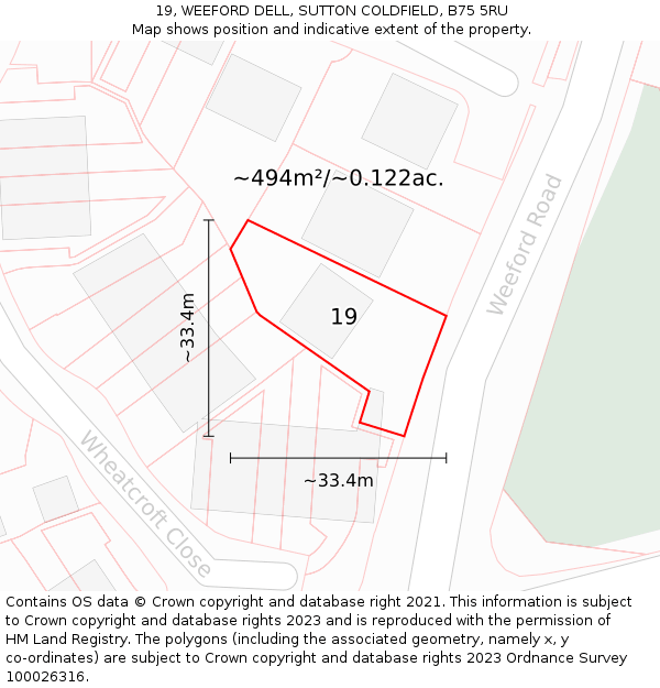19, WEEFORD DELL, SUTTON COLDFIELD, B75 5RU: Plot and title map
