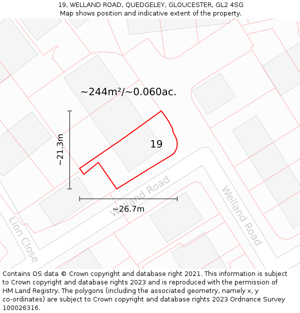 19, WELLAND ROAD, QUEDGELEY, GLOUCESTER, GL2 4SG: Plot and title map