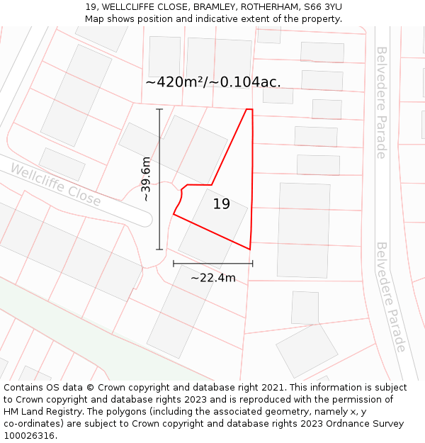 19, WELLCLIFFE CLOSE, BRAMLEY, ROTHERHAM, S66 3YU: Plot and title map