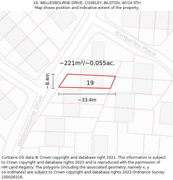 19, WELLESBOURNE DRIVE, COSELEY, BILSTON, WV14 9TH: Plot and title map