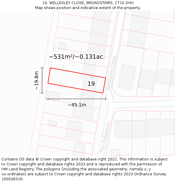 19, WELLESLEY CLOSE, BROADSTAIRS, CT10 2HH: Plot and title map