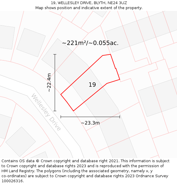 19, WELLESLEY DRIVE, BLYTH, NE24 3UZ: Plot and title map