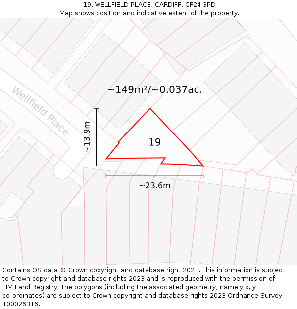 19, WELLFIELD PLACE, CARDIFF, CF24 3PD: Plot and title map