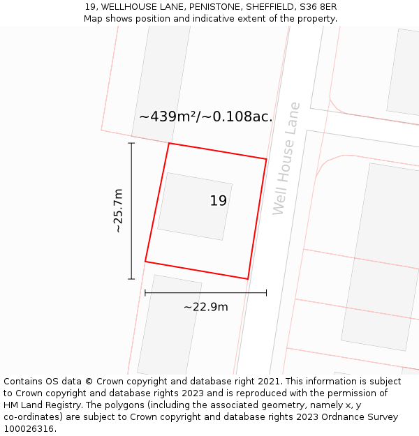 19, WELLHOUSE LANE, PENISTONE, SHEFFIELD, S36 8ER: Plot and title map