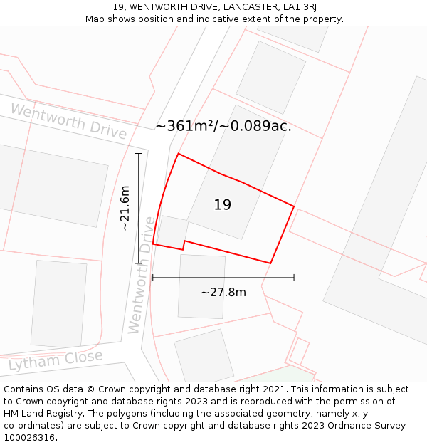 19, WENTWORTH DRIVE, LANCASTER, LA1 3RJ: Plot and title map
