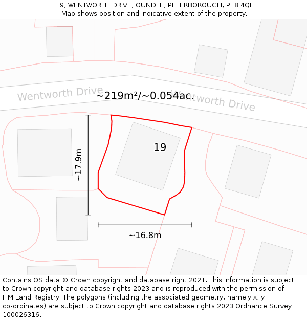 19, WENTWORTH DRIVE, OUNDLE, PETERBOROUGH, PE8 4QF: Plot and title map