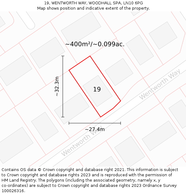 19, WENTWORTH WAY, WOODHALL SPA, LN10 6PG: Plot and title map