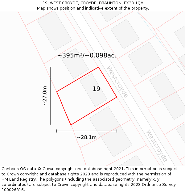 19, WEST CROYDE, CROYDE, BRAUNTON, EX33 1QA: Plot and title map