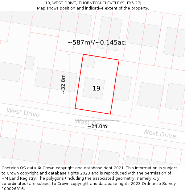19, WEST DRIVE, THORNTON-CLEVELEYS, FY5 2BJ: Plot and title map