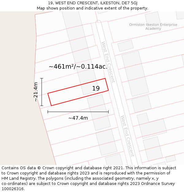 19, WEST END CRESCENT, ILKESTON, DE7 5GJ: Plot and title map