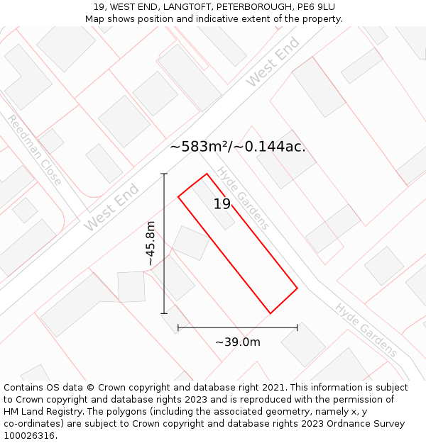 19, WEST END, LANGTOFT, PETERBOROUGH, PE6 9LU: Plot and title map