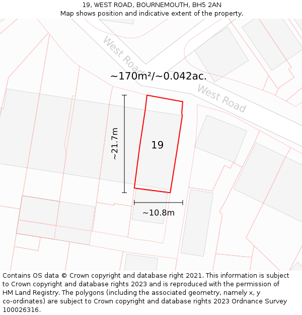 19, WEST ROAD, BOURNEMOUTH, BH5 2AN: Plot and title map