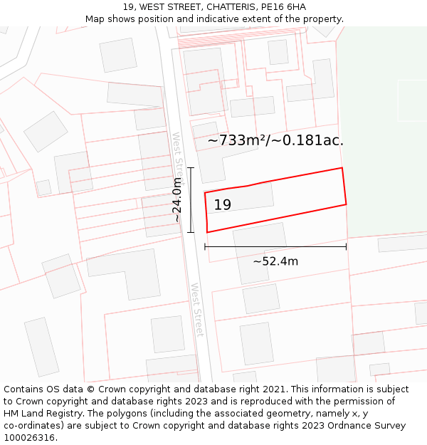 19, WEST STREET, CHATTERIS, PE16 6HA: Plot and title map