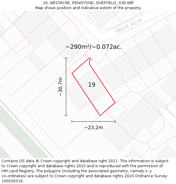 19, WESTACRE, PENISTONE, SHEFFIELD, S36 6BF: Plot and title map