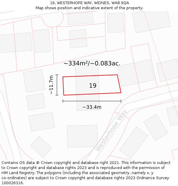 19, WESTERHOPE WAY, WIDNES, WA8 9QA: Plot and title map