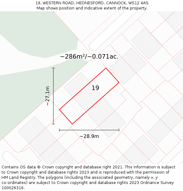 19, WESTERN ROAD, HEDNESFORD, CANNOCK, WS12 4AS: Plot and title map