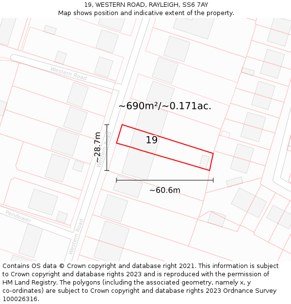 19, WESTERN ROAD, RAYLEIGH, SS6 7AY: Plot and title map