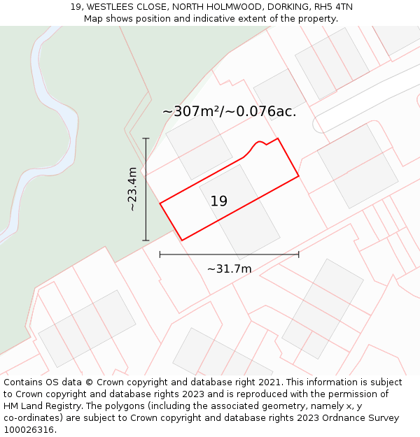 19, WESTLEES CLOSE, NORTH HOLMWOOD, DORKING, RH5 4TN: Plot and title map