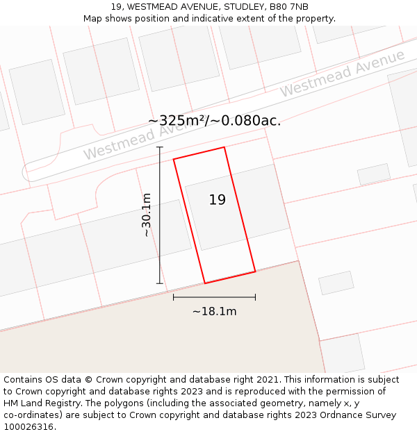 19, WESTMEAD AVENUE, STUDLEY, B80 7NB: Plot and title map
