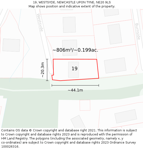 19, WESTSYDE, NEWCASTLE UPON TYNE, NE20 9LS: Plot and title map
