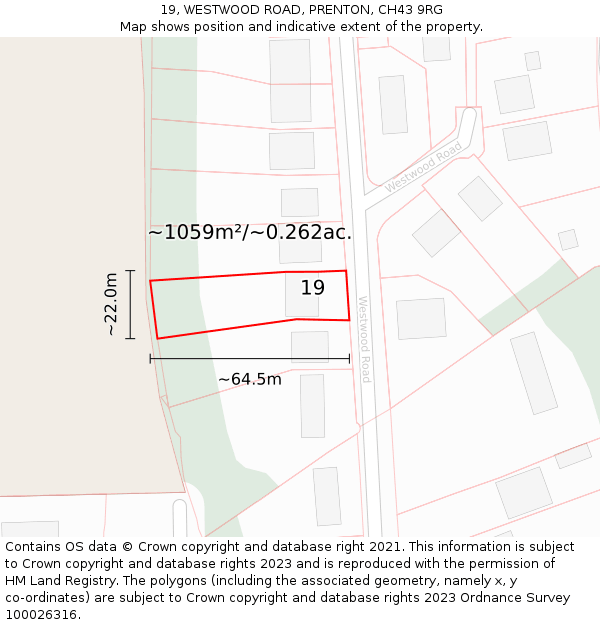 19, WESTWOOD ROAD, PRENTON, CH43 9RG: Plot and title map