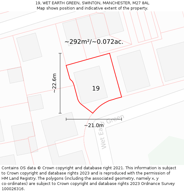 19, WET EARTH GREEN, SWINTON, MANCHESTER, M27 8AL: Plot and title map